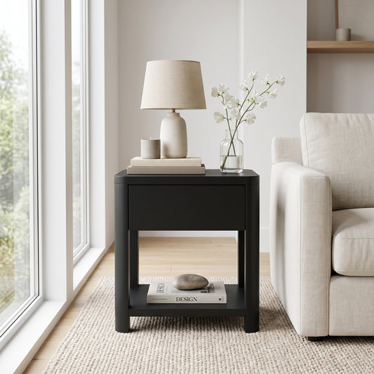Galano 23" H Modern 1 Drawer Nightstand Bedside Table with Open Storage Shelf - Black