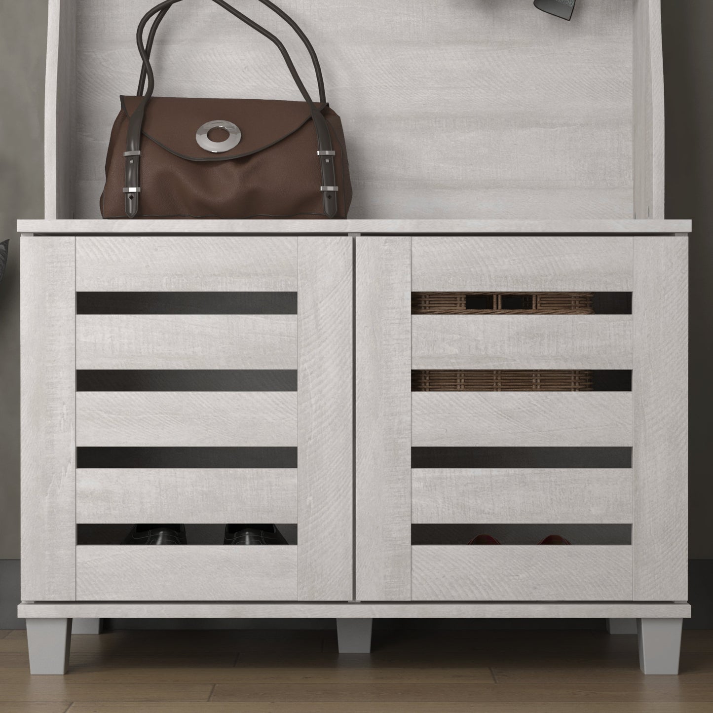 GALANO Hall Tree with Bench and Shoe Storage in Gray Oak 31.3" W x 15.7" D x 68.3" H