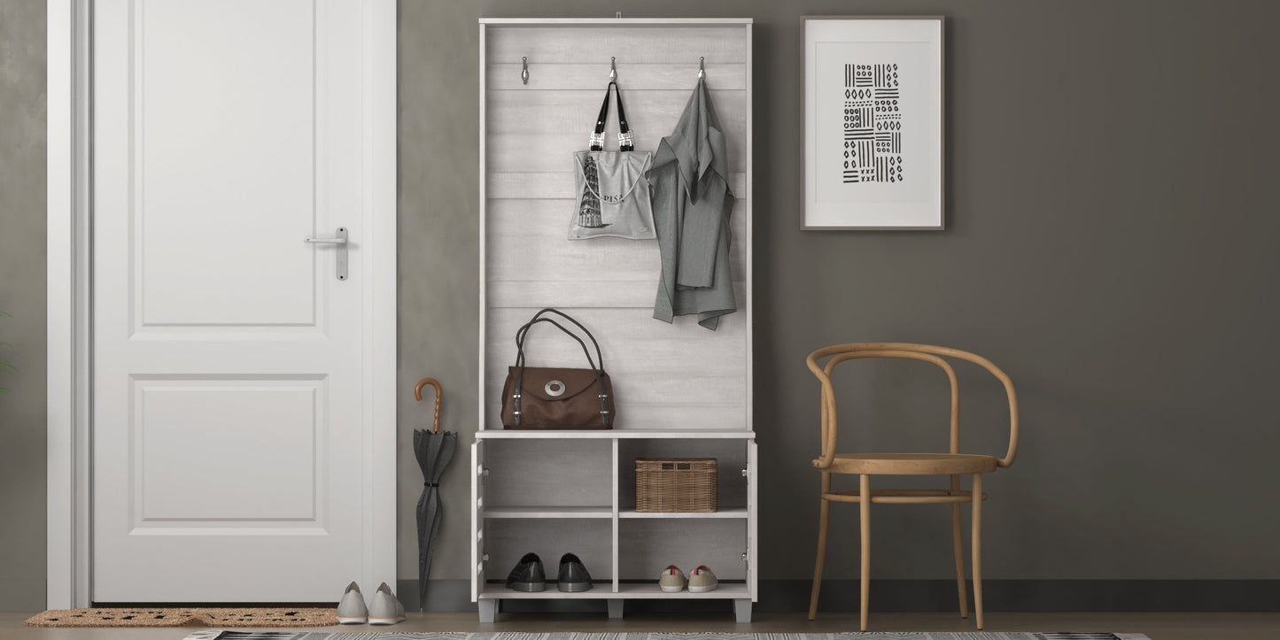 GALANO Hall Tree with Bench and Shoe Storage in Gray Oak 31.3" W x 15.7" D x 68.3" H