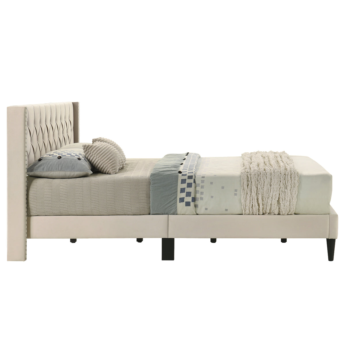 GALANO King Upholstered Platform Bed with Tufted Wingback Headboard, No Box Spring Required