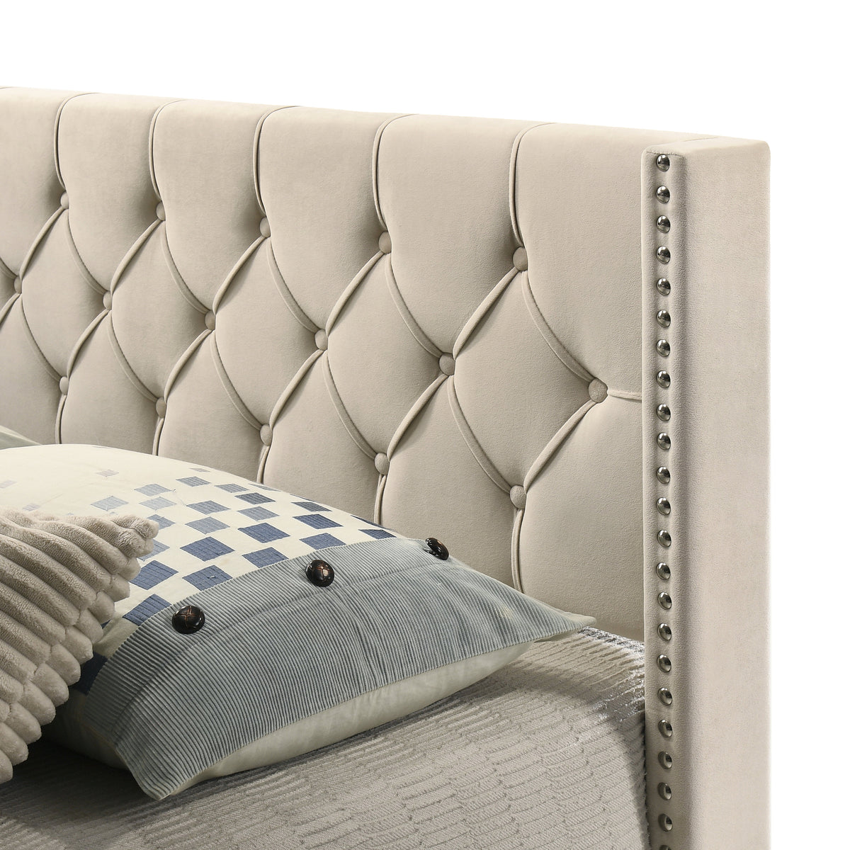 GALANO King Upholstered Platform Bed with Tufted Wingback Headboard, No Box Spring Required