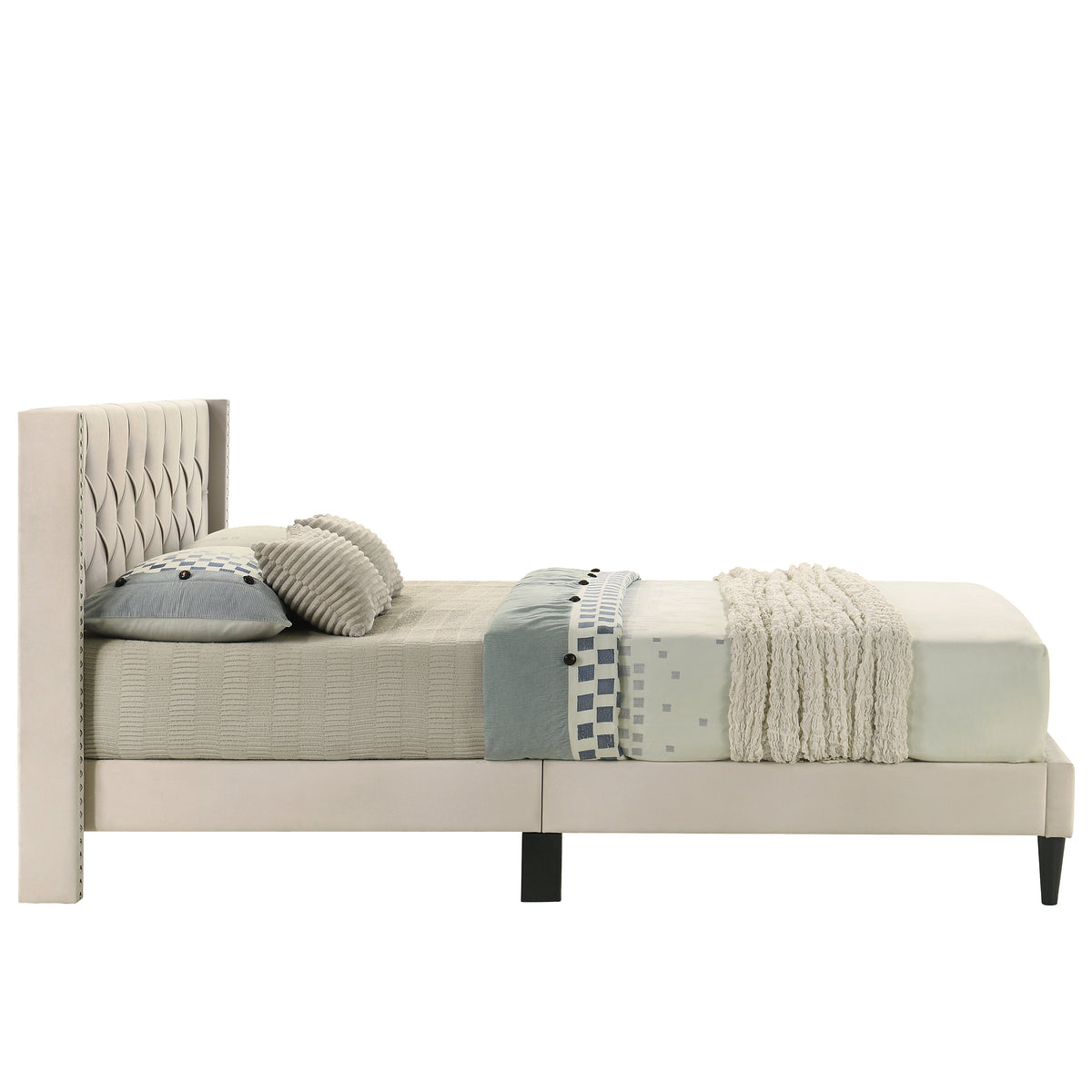 GALANO Queen Upholstered Platform Bed with Tufted Wingback Headboard