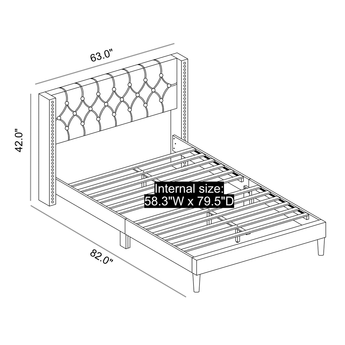 GALANO Queen Upholstered Platform Bed with Tufted Wingback Headboard