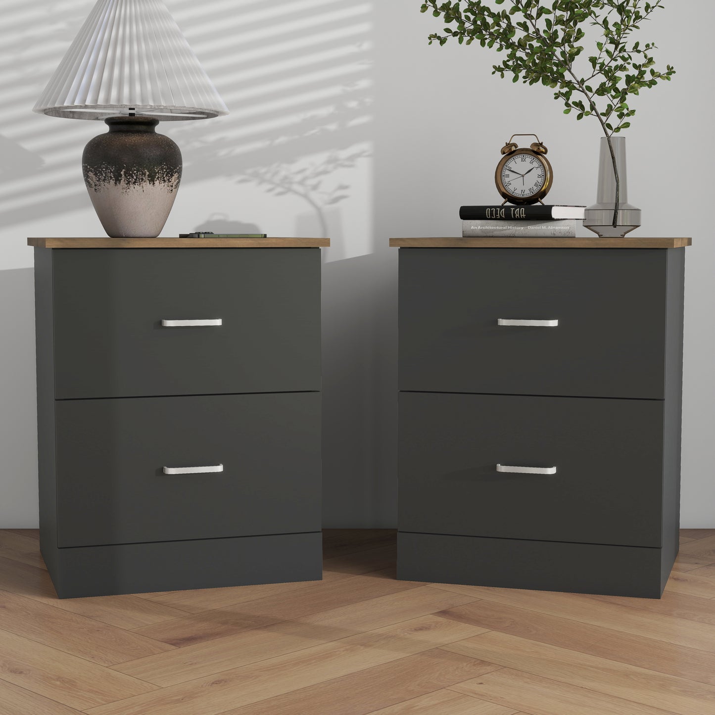 Galano 2-Drawer Nightstands Set of 2 with Metal Handles 18.7" W × 15.7" D × 23.7" H