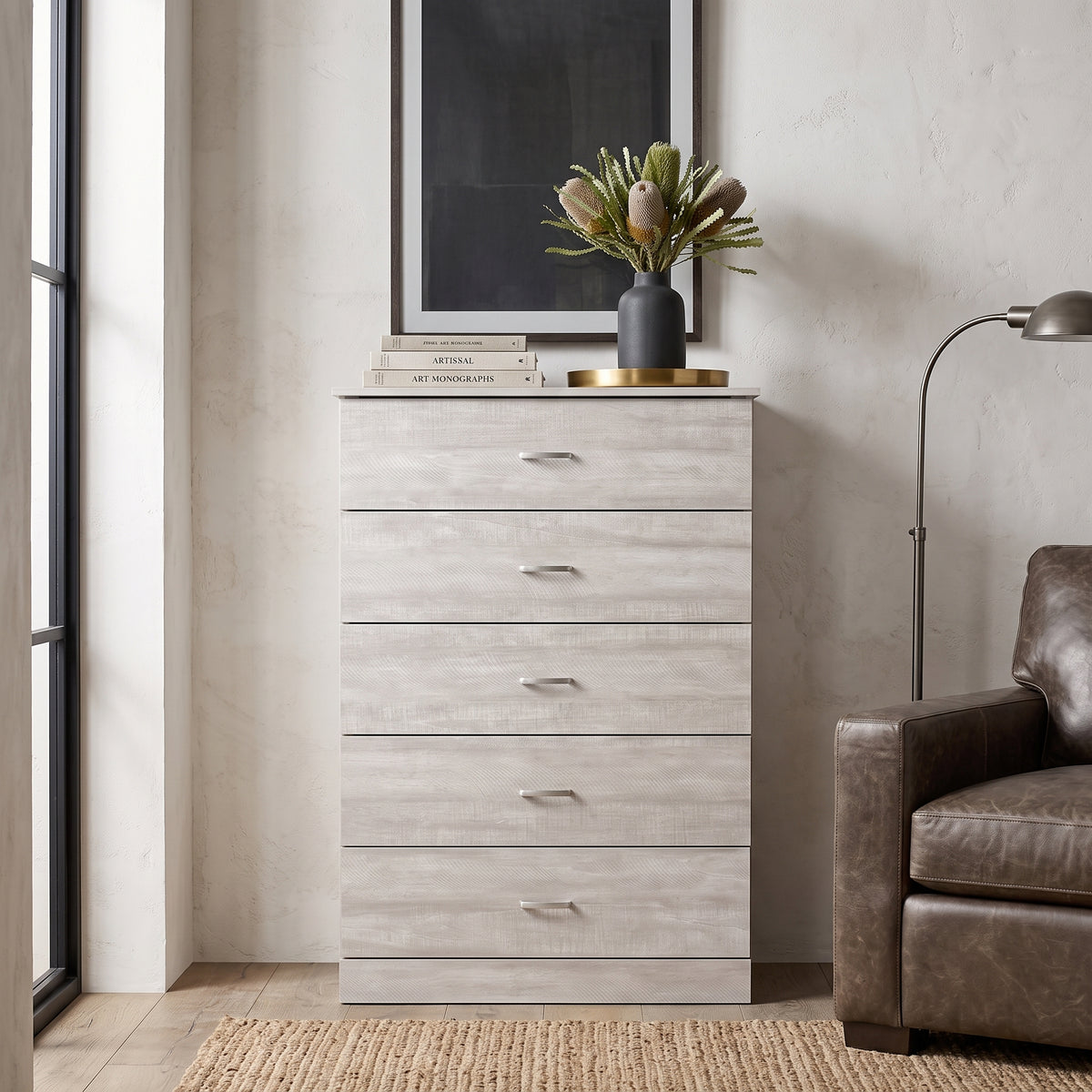 Galano 5-Drawer Tall Dresser with Interlocking Drawers & Anti-Tip Kit, 31.3" W