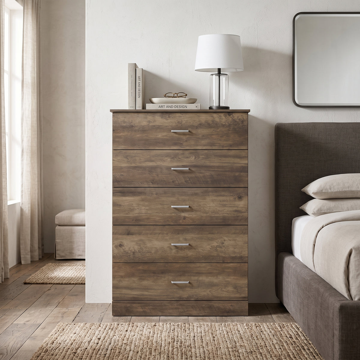 Galano 5-Drawer Tall Dresser with Interlocking Drawers & Anti-Tip Kit, 31.3" W
