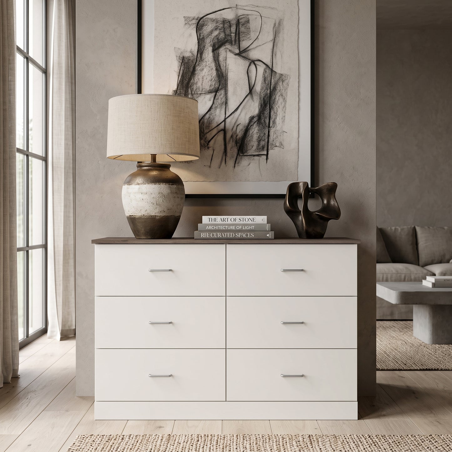 Galano Modern 6-Drawer Double Dresser for Bedroom with Interlocking Drawers & Anti-Tip Kit, 47" Wide
