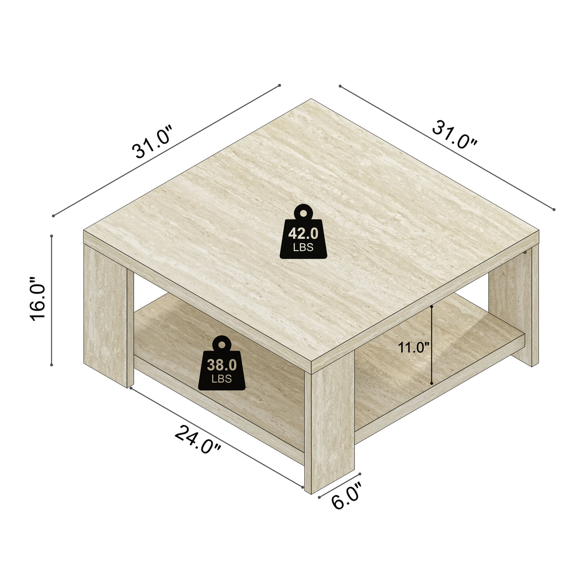 GALANO Square Coffee Table with Open Storage Shelf, 31.1", 1-Piece