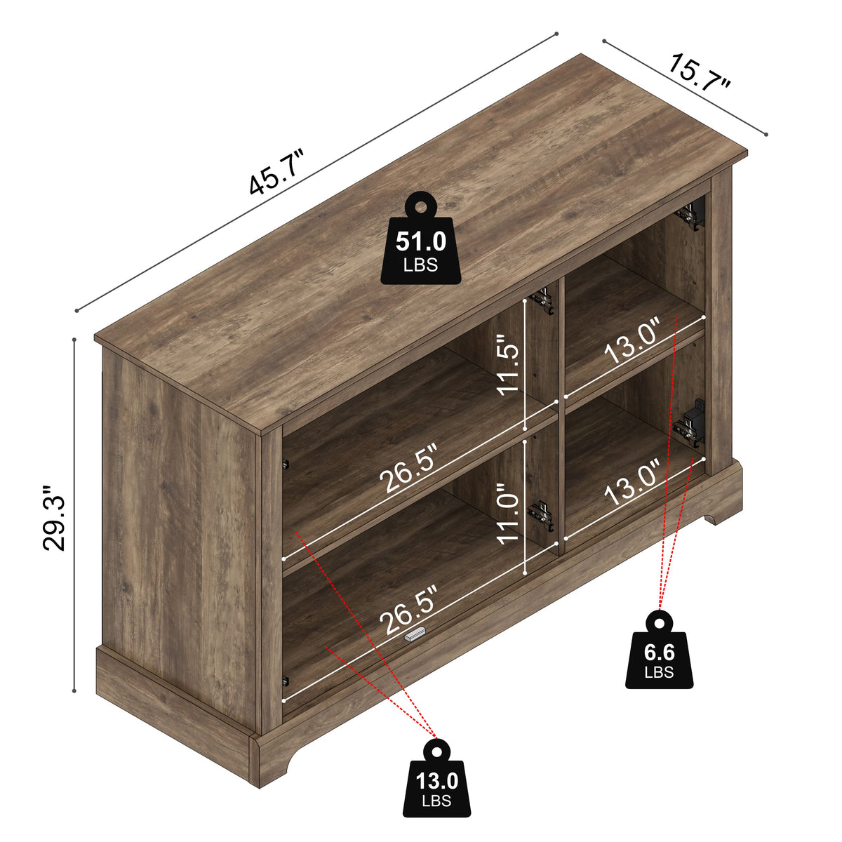 GALANO 45.7" 3-Door Sideboard with Adjustable Shelves and Cable Management