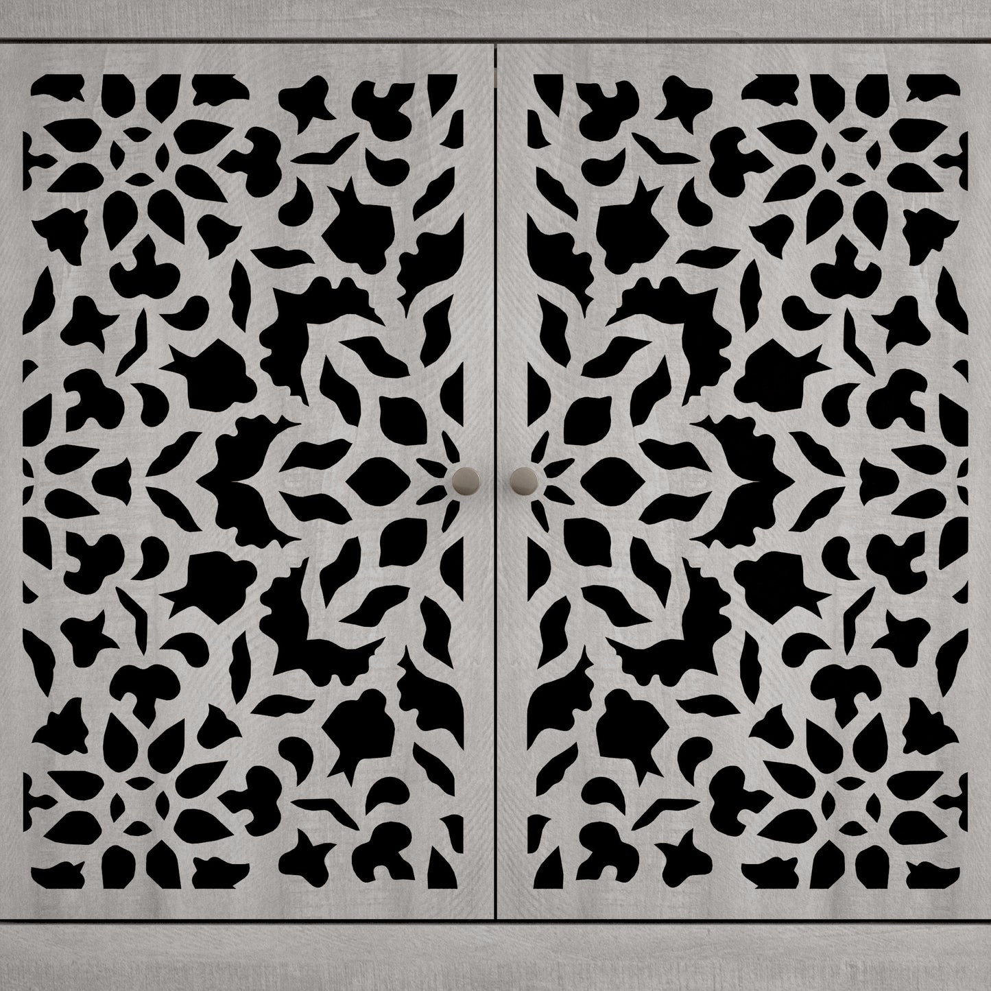 Galano 2-Door Accent Cabinet with Cut-Out Woodwork in Dusty Grey Oak 30.9" W x 15.8" D x 30" H