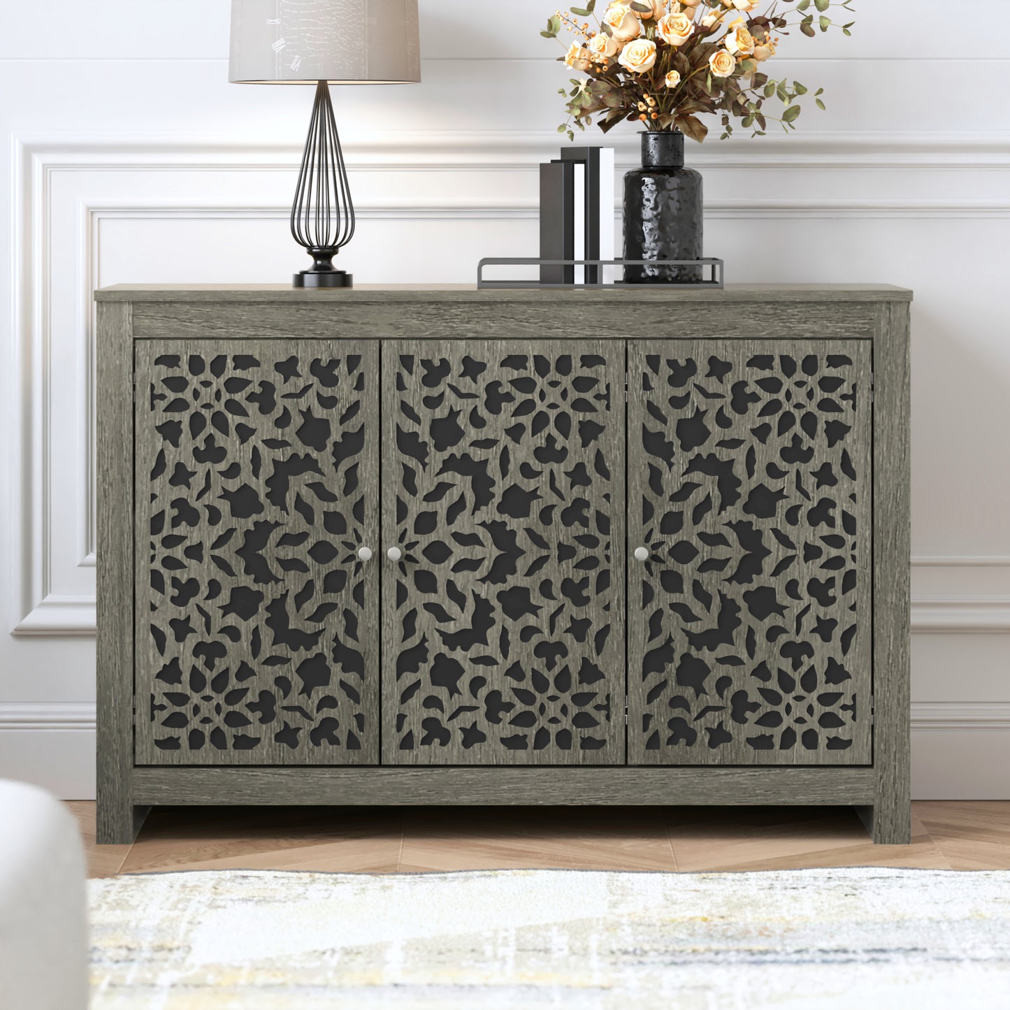 Galano 3-Door Sideboard with Decorative Cutout Doors 44.3" W × 15.7" D × 30" H