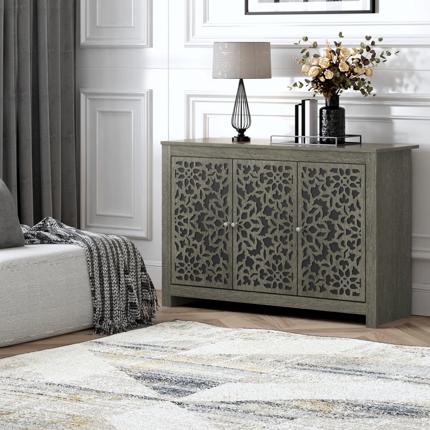 Galano 3-Door Sideboard with Decorative Cutout Doors 44.3" W × 15.7" D × 30" H