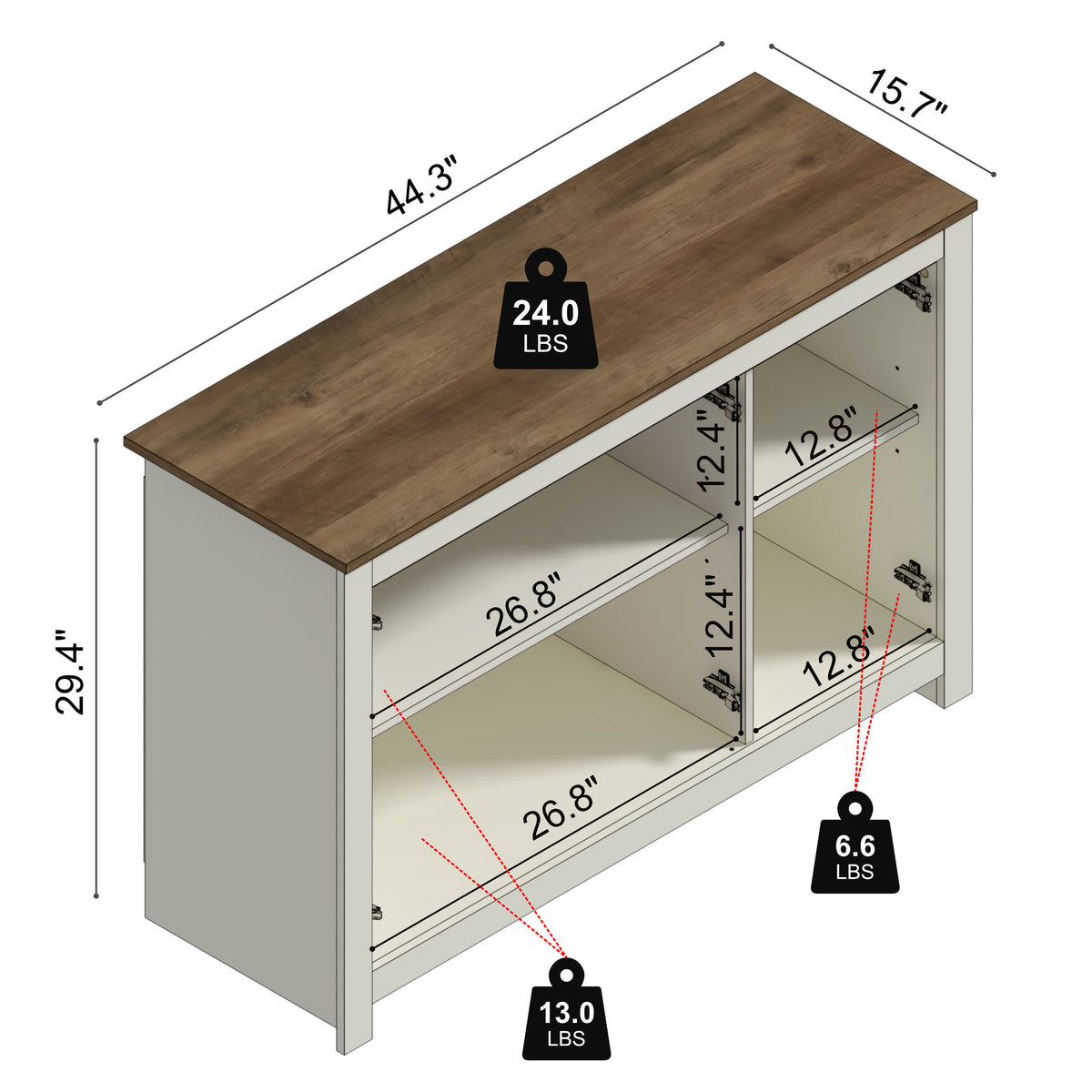 GALANO 44.3" 3-Door Sideboard with Adjustable Shelves and Cable Management