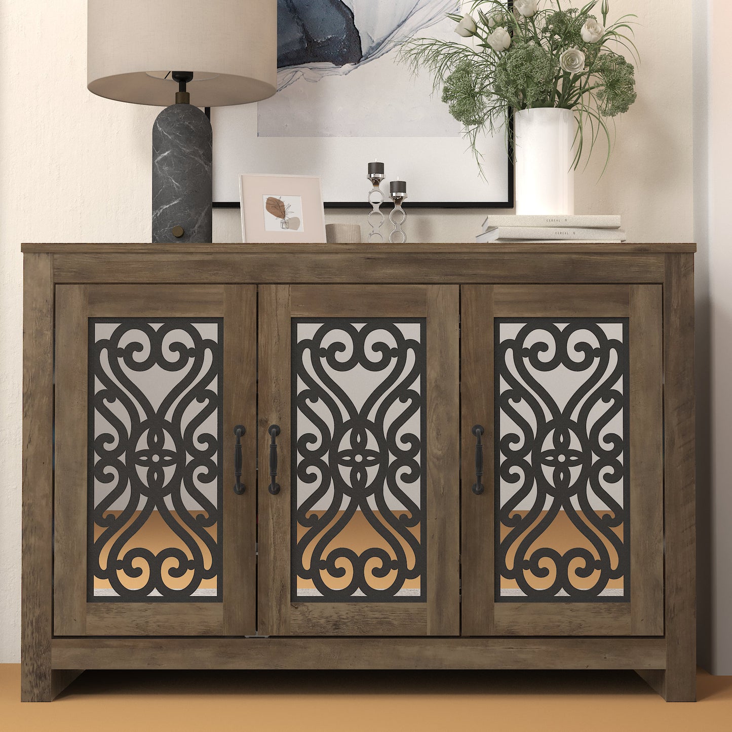 GALANO Shoe Storage Cabinet with Adjustable Shelves in Brown 44.4" W x 13.5" D x 30" H