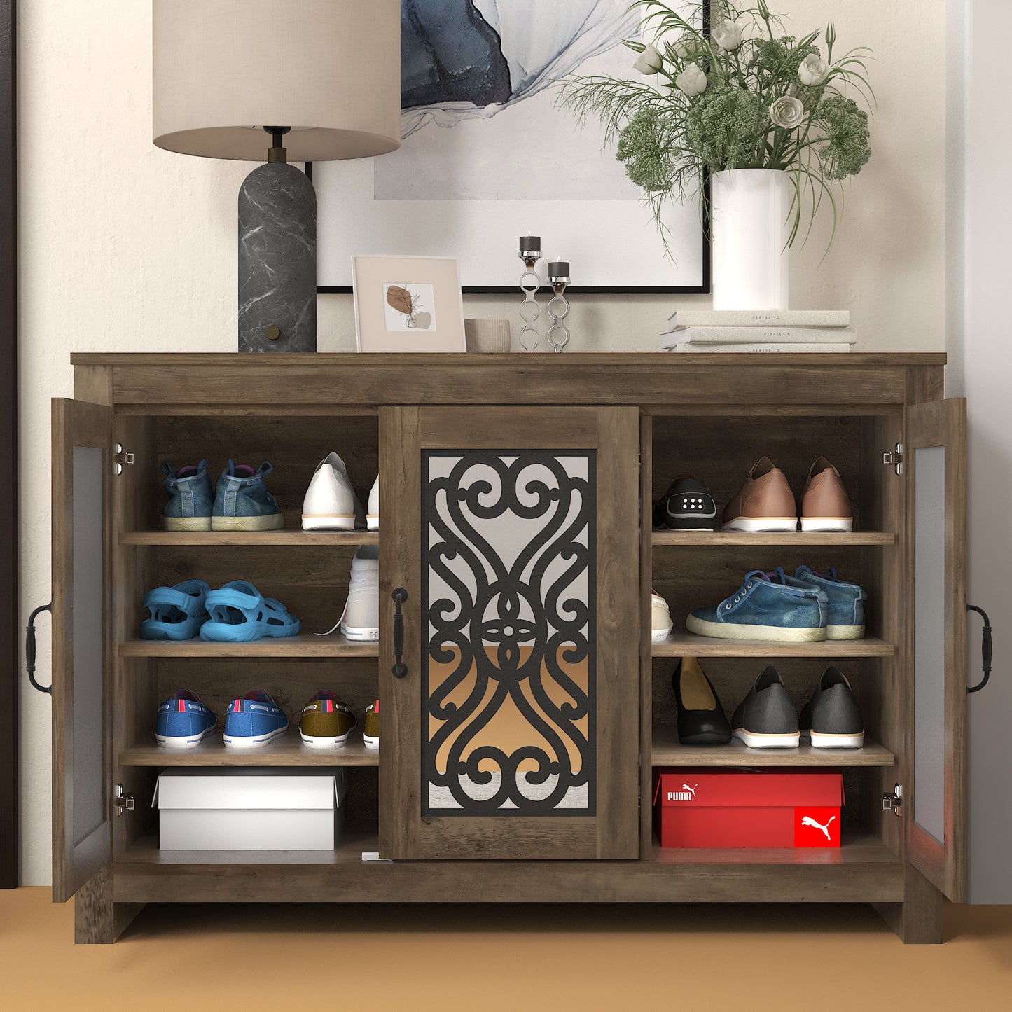 GALANO Shoe Storage Cabinet with Adjustable Shelves in Brown 44.4" W x 13.5" D x 30" H