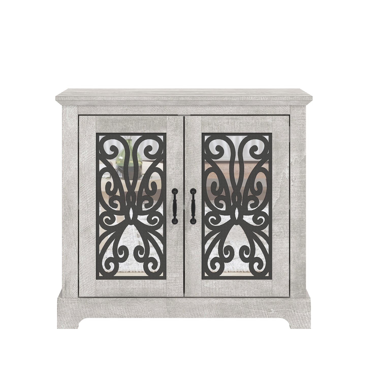 Galano 2-Door Accent Cabinet with Decorative Cut-Out Design in Dusty Gray Oak 32.4" W x 15.8" D x 29.3" H