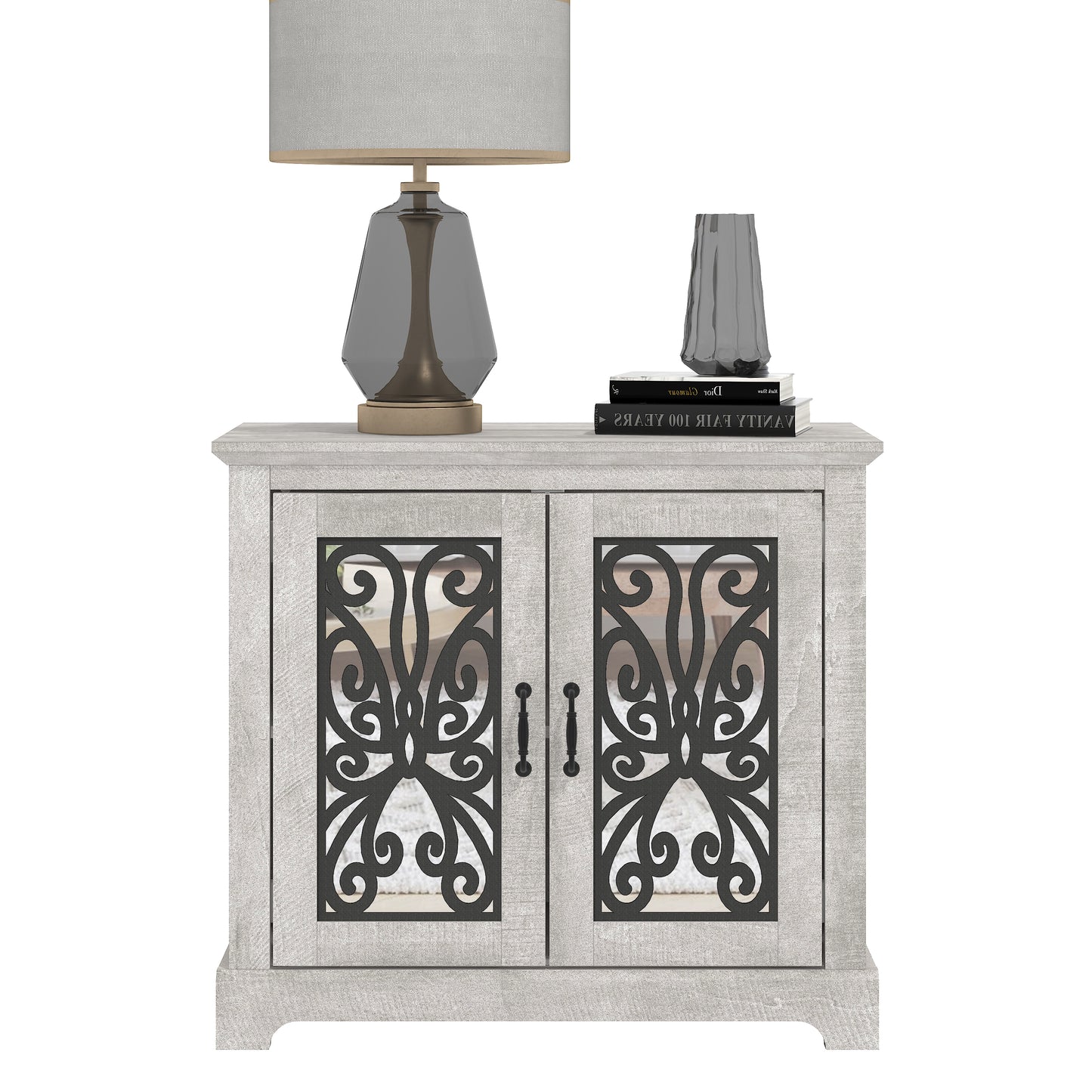 Galano 2-Door Accent Cabinet with Decorative Cut-Out Design in Dusty Gray Oak 32.4" W x 15.8" D x 29.3" H