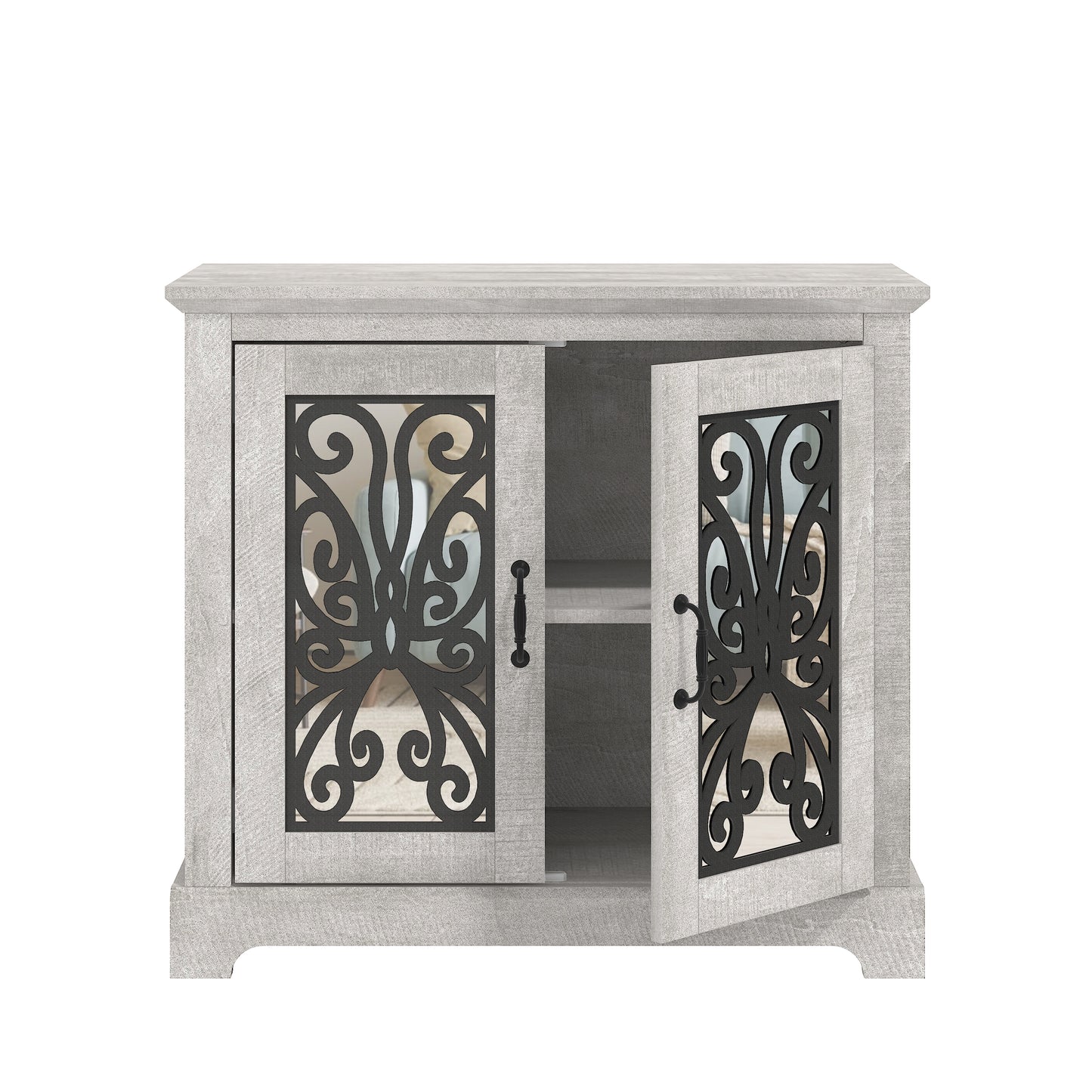 Galano 2-Door Accent Cabinet with Decorative Cut-Out Design in Dusty Gray Oak 32.4" W x 15.8" D x 29.3" H