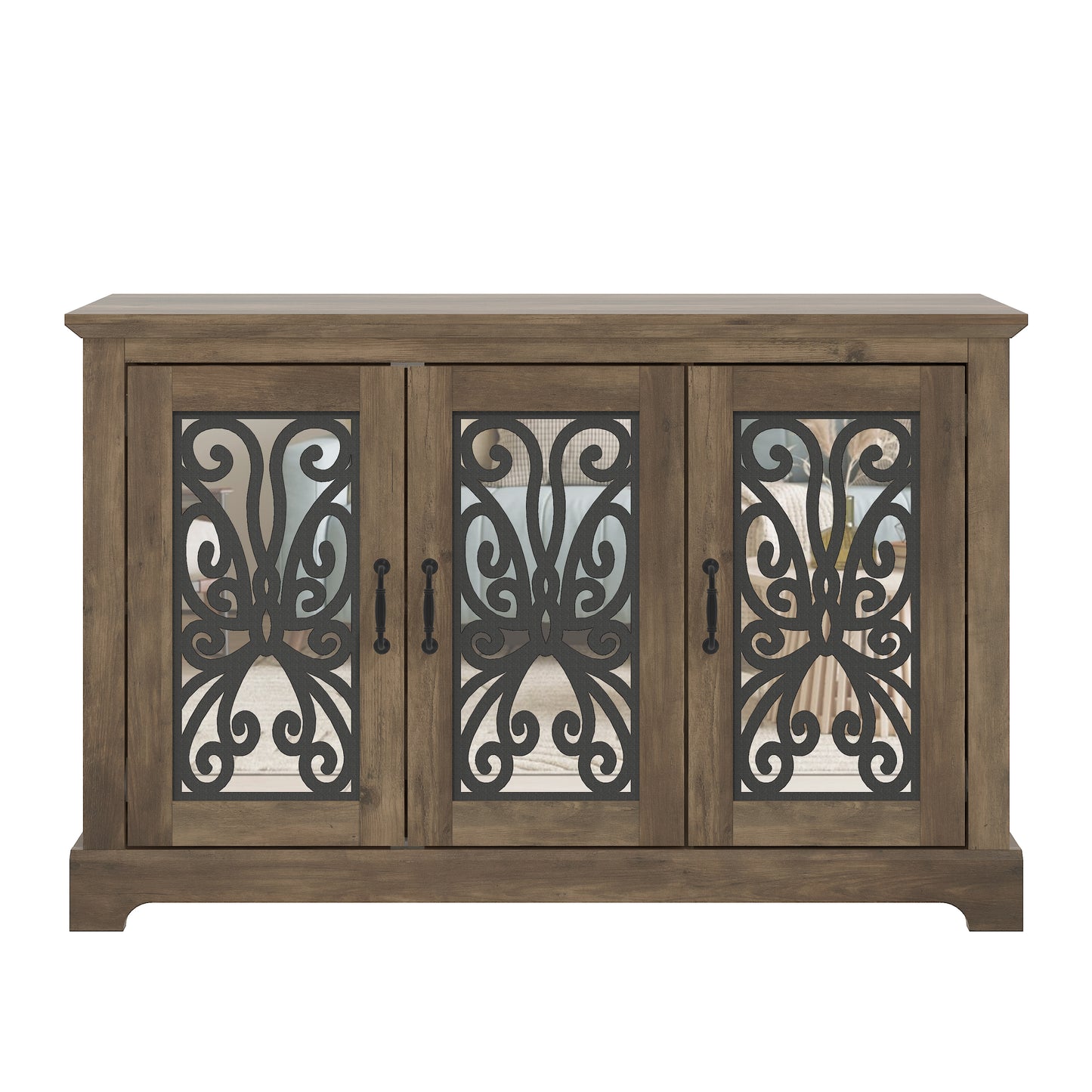 Galano 3-Door Sideboard with Mirrored Cut-Out Storage 45.7" W × 15.7" D × 29.3" H