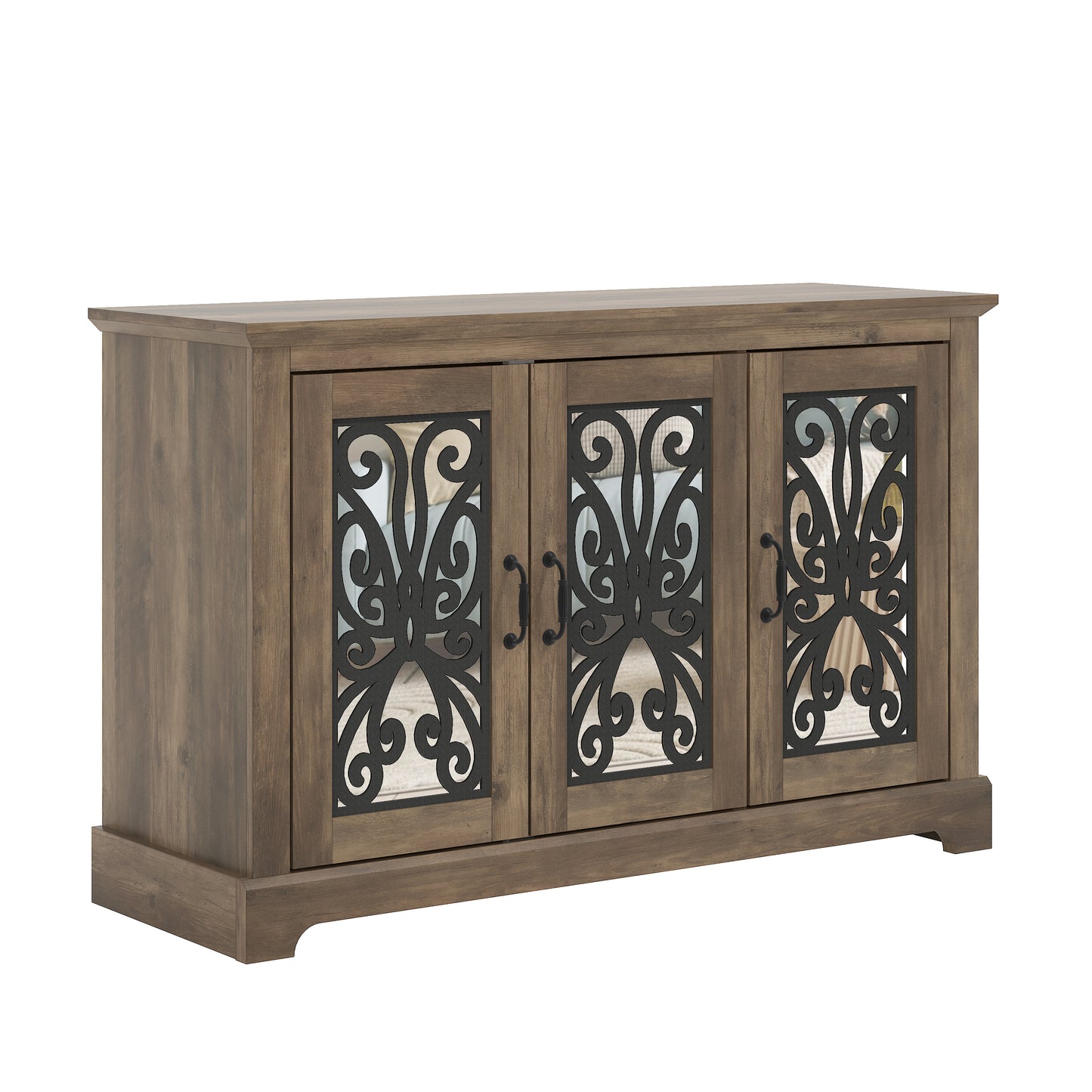 Galano 3-Door Sideboard with Mirrored Cut-Out Storage 45.7" W × 15.7" D × 29.3" H