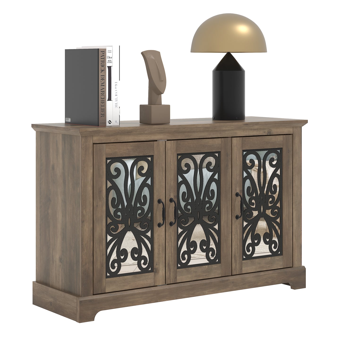 Galano 3-Door Sideboard with Mirrored Cut-Out Storage 45.7" W × 15.7" D × 29.3" H
