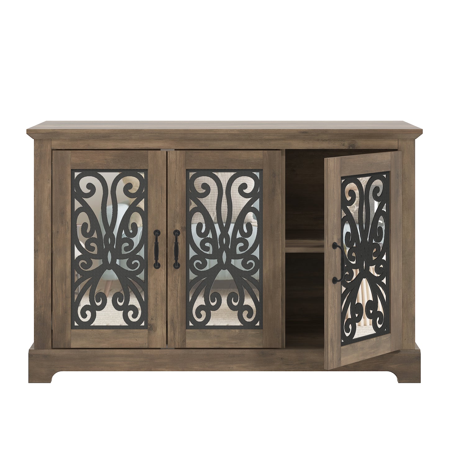 Galano 3-Door Sideboard with Mirrored Cut-Out Storage 45.7" W × 15.7" D × 29.3" H