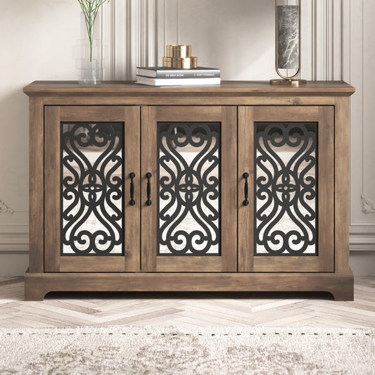 Galano 3-Door Sideboard with Mirrored Cut-Out Storage 45.7" W × 15.7" D × 29.3" H