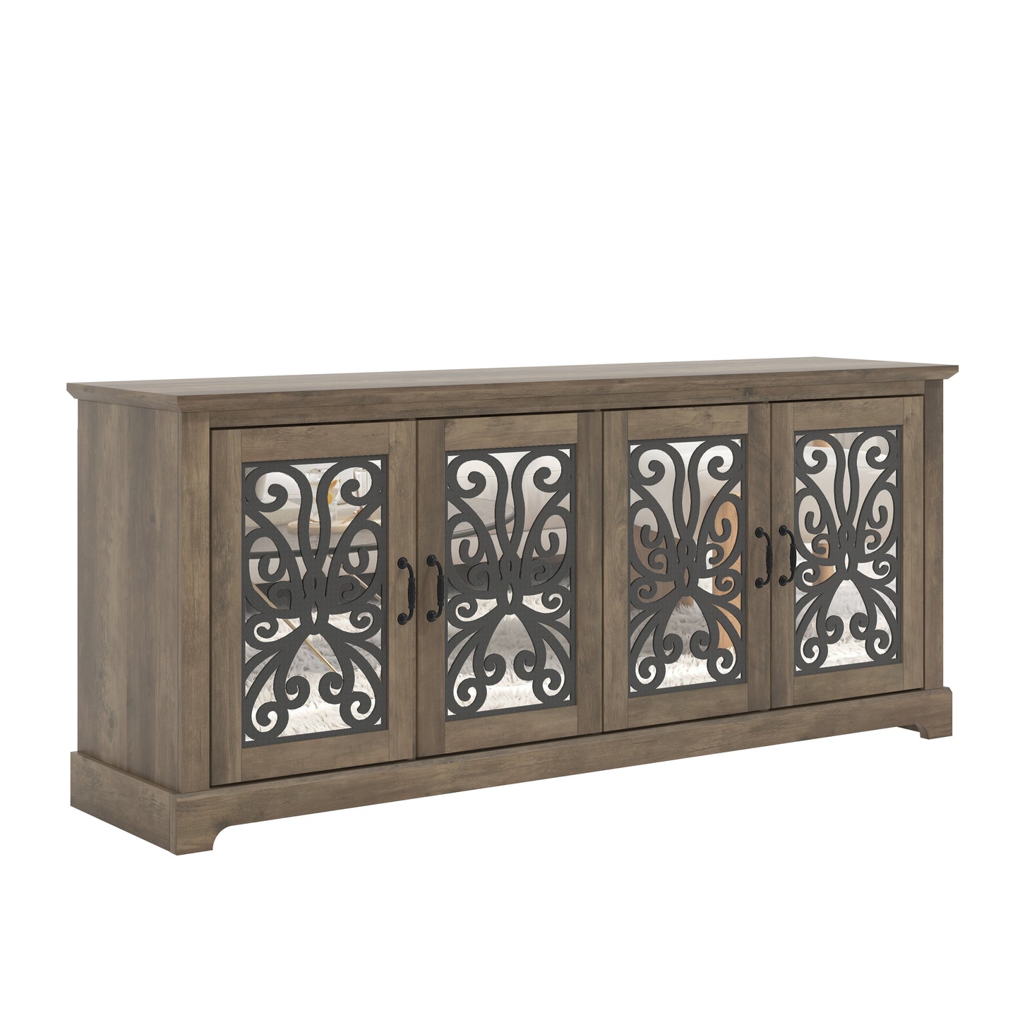 GALANO Mirrored Door TV Stand with Concealed Storage 68.2" W × 17.2" D × 29.3" H