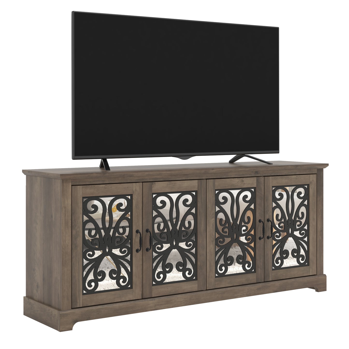 GALANO Mirrored Door TV Stand with Concealed Storage 68.2" W × 17.2" D × 29.3" H