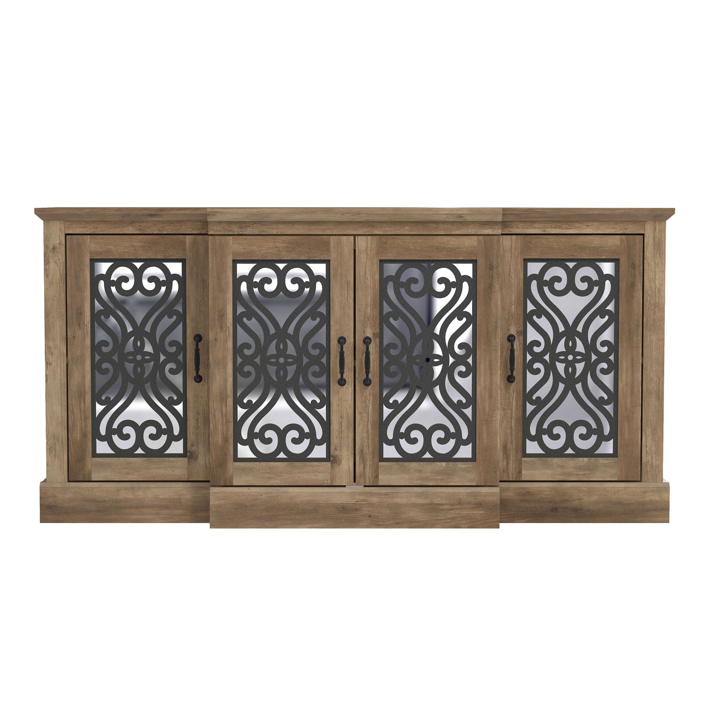 Galano 4-Door Sideboard with Mirrored Cut-Out Storage 60.4" W × 18.2" D × 29.3" H