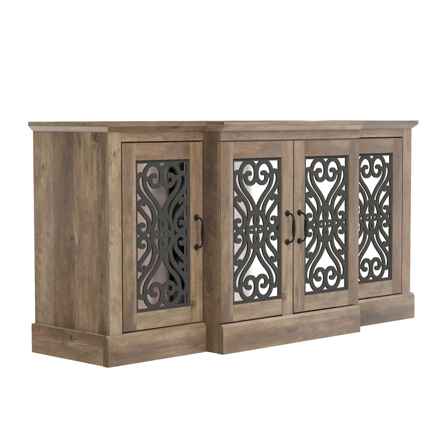 Galano 4-Door Sideboard with Mirrored Cut-Out Storage 60.4" W × 18.2" D × 29.3" H