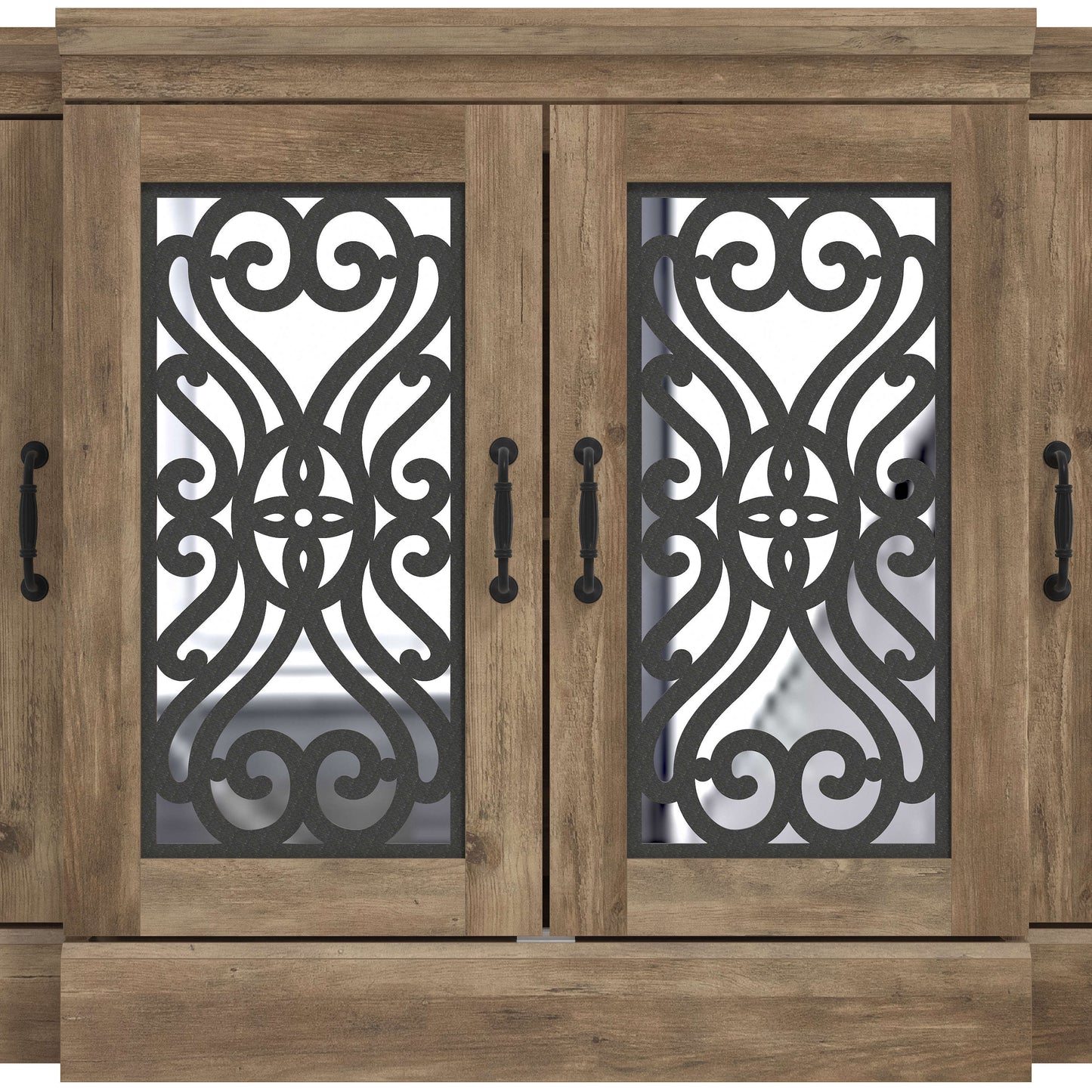 Galano 4-Door Sideboard with Mirrored Cut-Out Storage 60.4" W × 18.2" D × 29.3" H