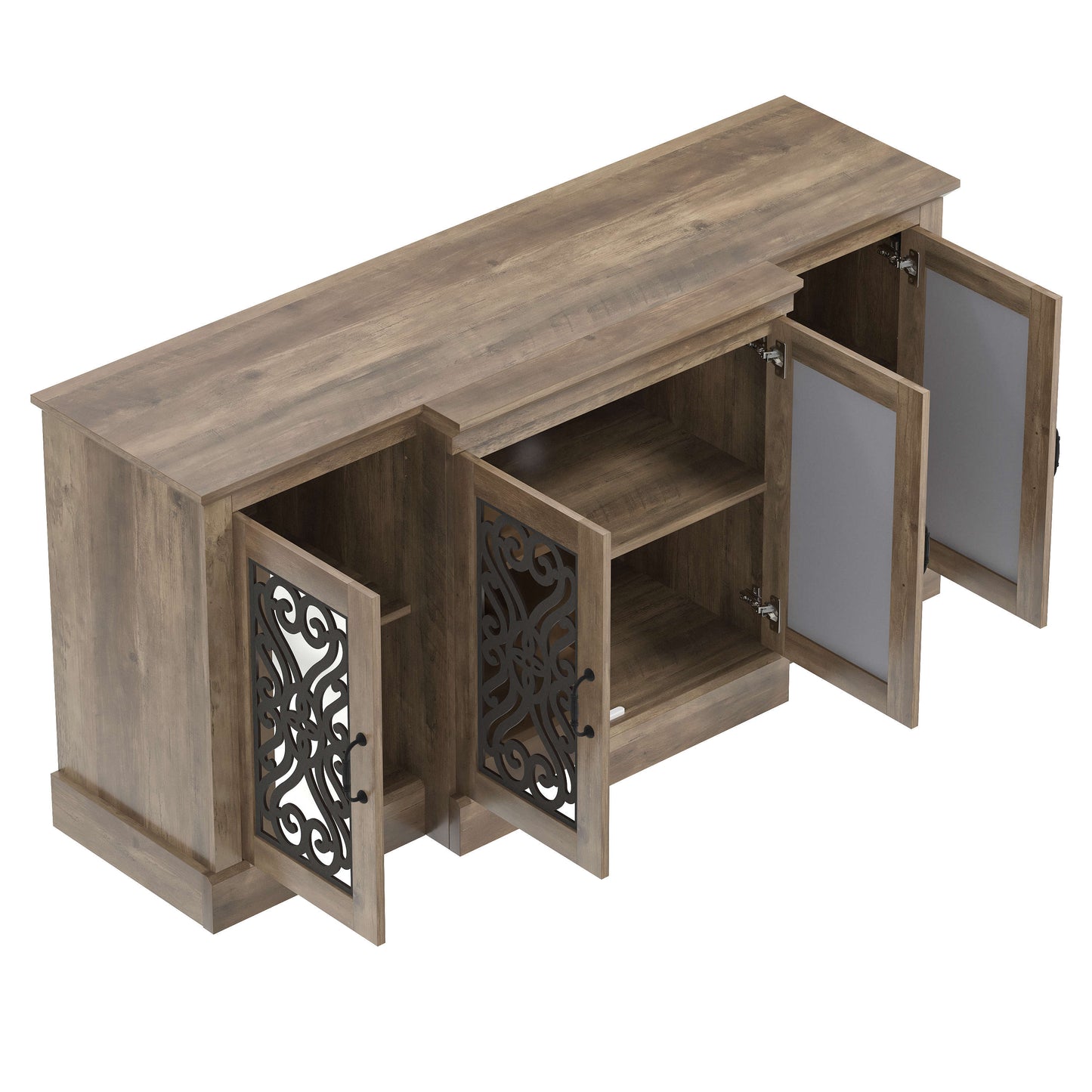 Galano 4-Door Sideboard with Mirrored Cut-Out Storage 60.4" W × 18.2" D × 29.3" H