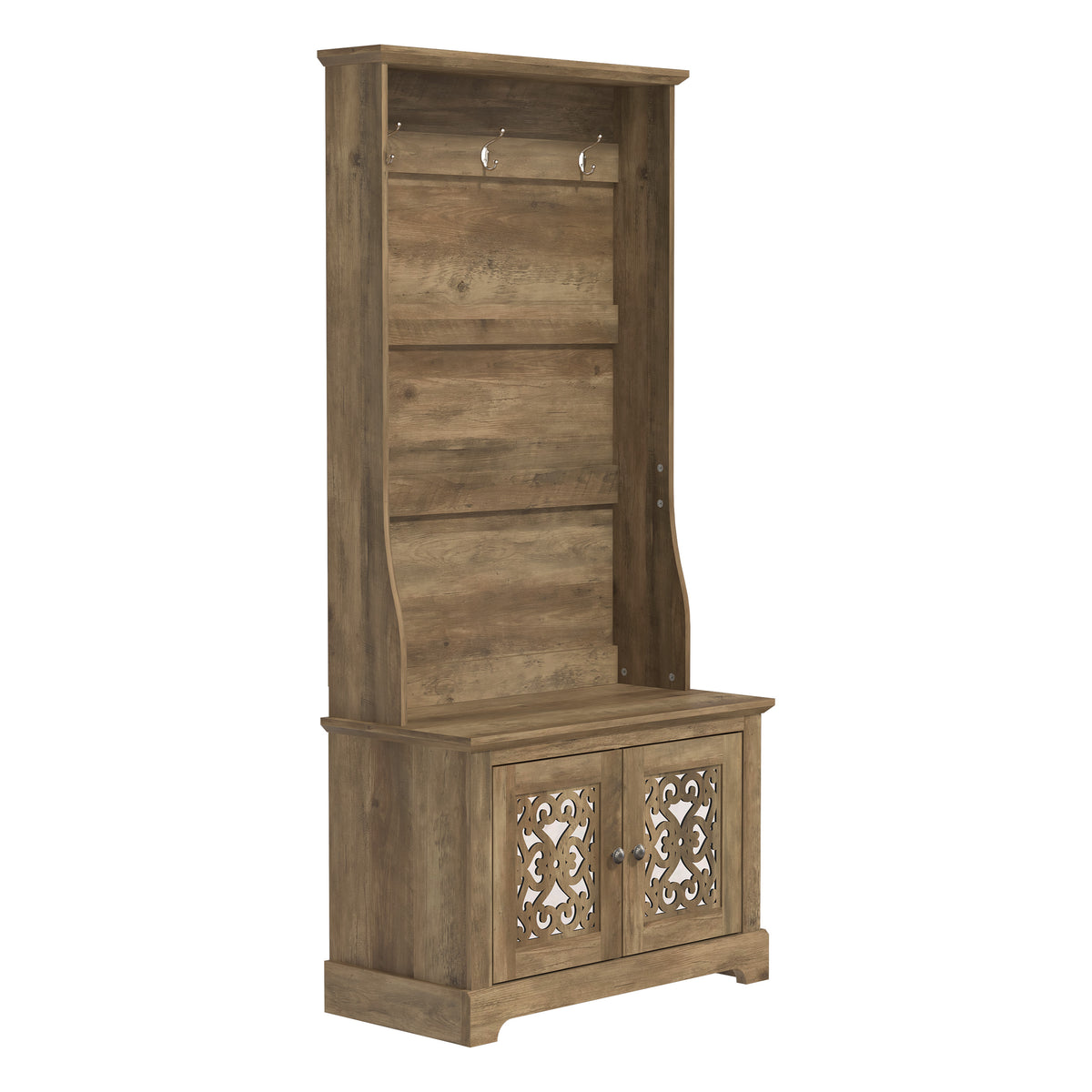 GALANO 31.3" Hall Tree with Bench, Shoe Storage, 4 Shelves and 3 Hooks