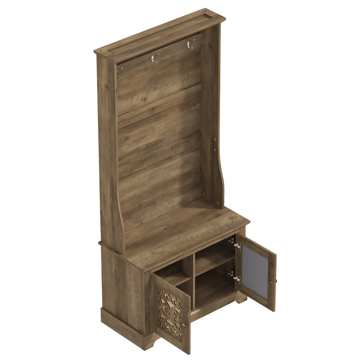 GALANO 31.3" Hall Tree with Bench, Shoe Storage, 4 Shelves and 3 Hooks