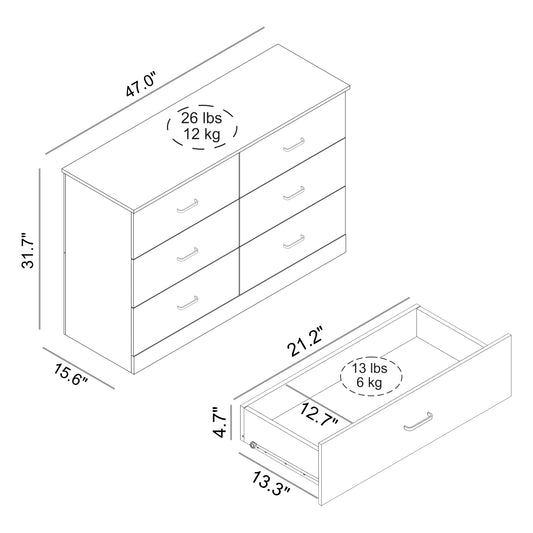 Galano Modern 6-Drawer Double Dresser for Bedroom with Interlocking Drawers & Anti-Tip Kit, 47" Wide
