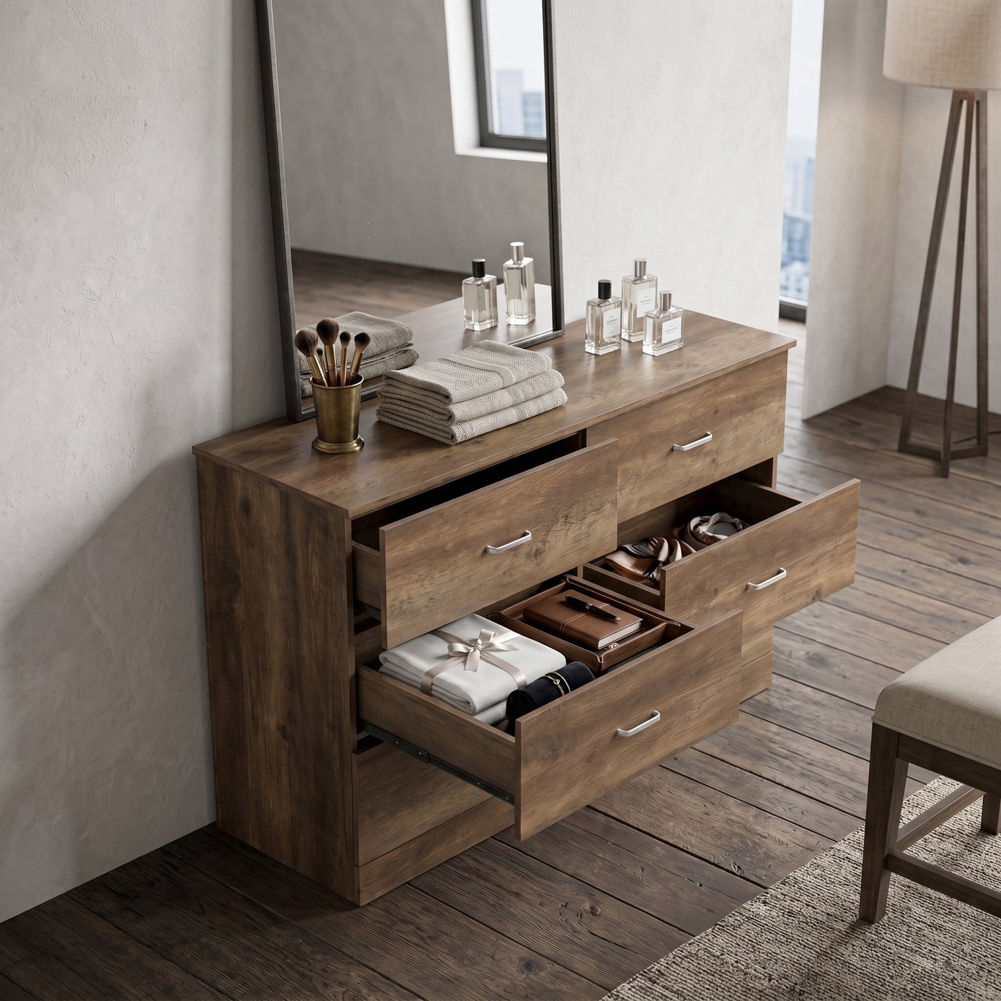 Galano Modern 6-Drawer Double Dresser for Bedroom with Interlocking Drawers & Anti-Tip Kit, 47" Wide