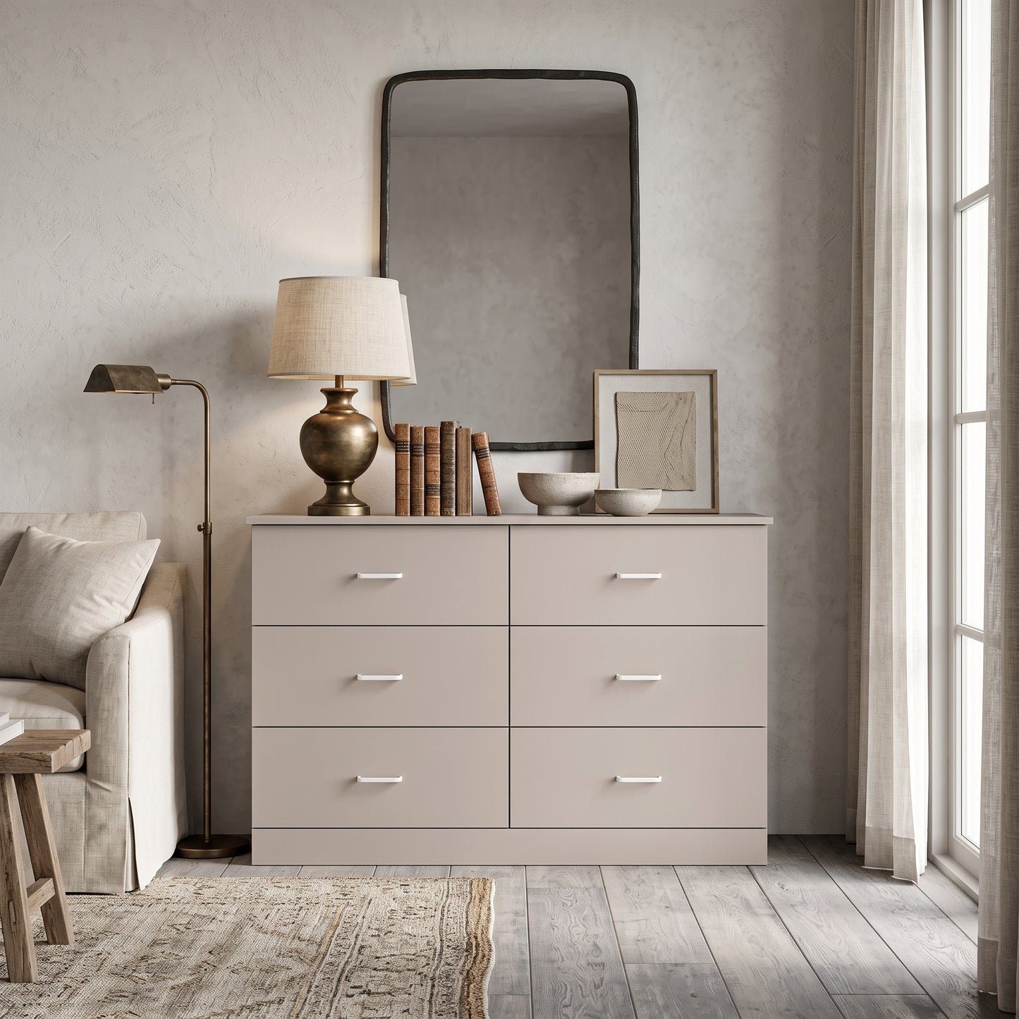 Galano Modern 6-Drawer Double Dresser for Bedroom with Interlocking Drawers & Anti-Tip Kit, 47" Wide