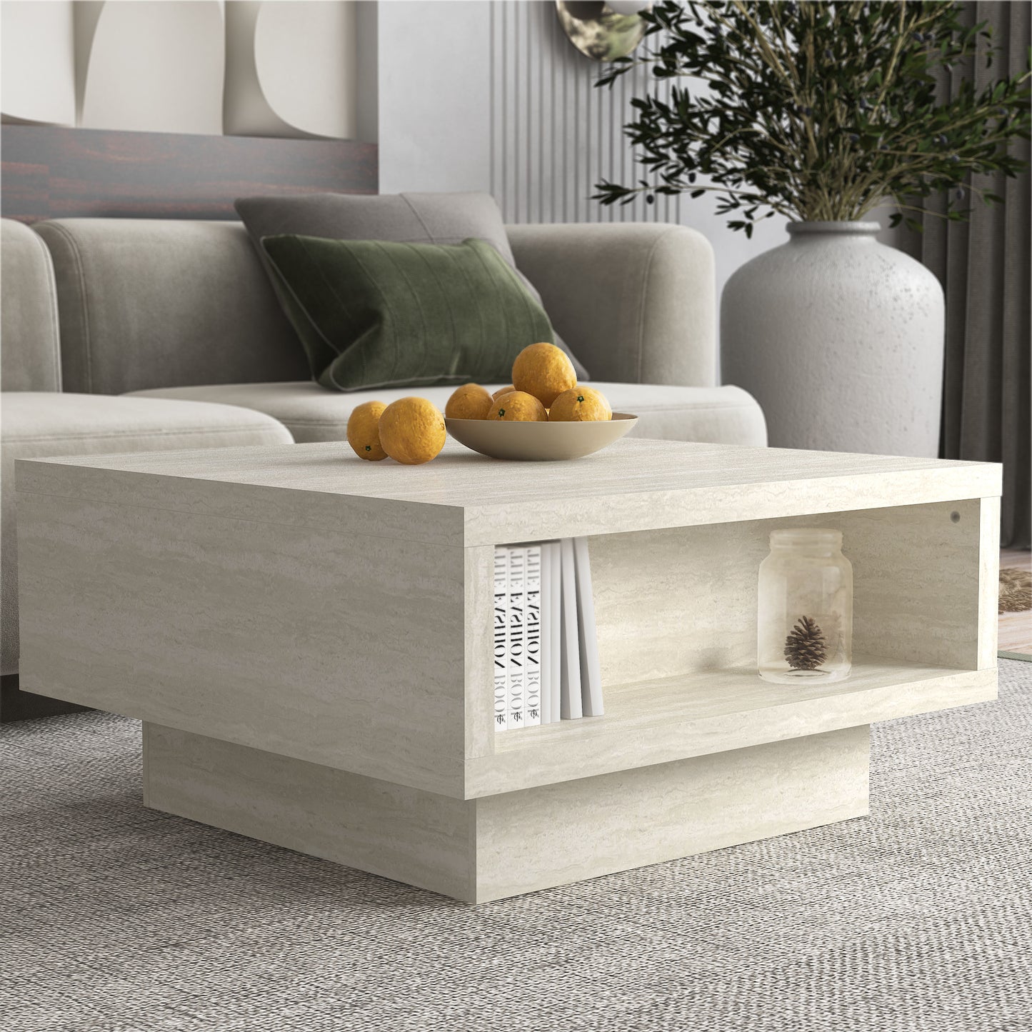 Galano Pedestal Coffee Table with Hidden Lift-Top Storage 31.5" W x 31.5" D x 16.0" H