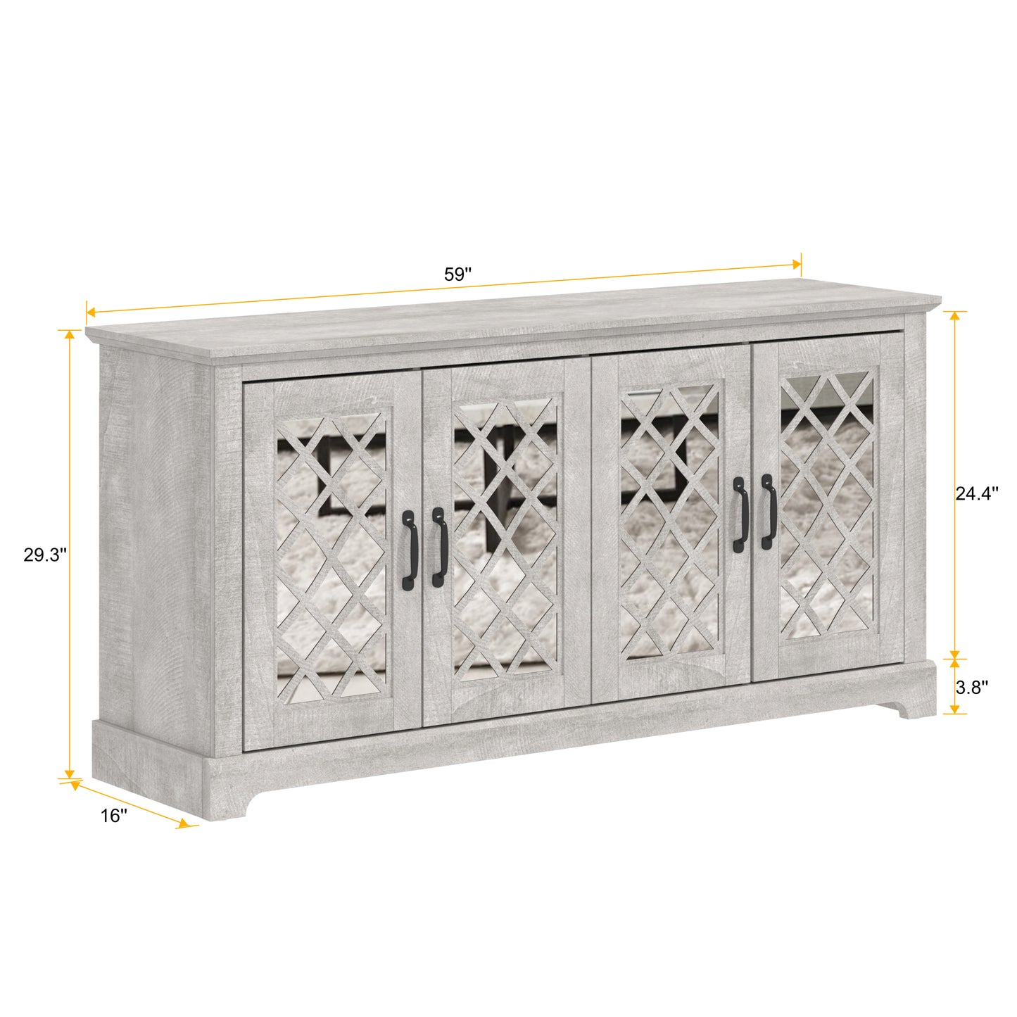 Galano Mirrored 4-Door TV Stand with Concealed Storage 59.6" W × 15.7" D × 29.3" H