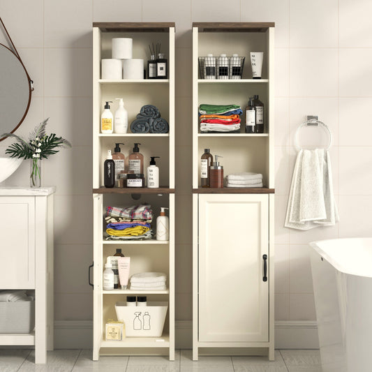 Galano Tall Narrow Bathroom Storage Cabinet, Freestanding Linen Tower with Open Adjustable Shelves