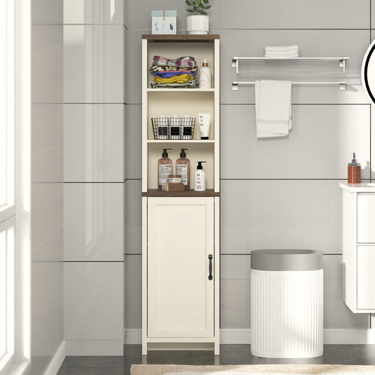 Galano Tall Bathroom Storage Cabinet with Adjustable Shelves & Closed Door, Narrow Linen Tower for Small Spaces, Ivory Knotty Oak