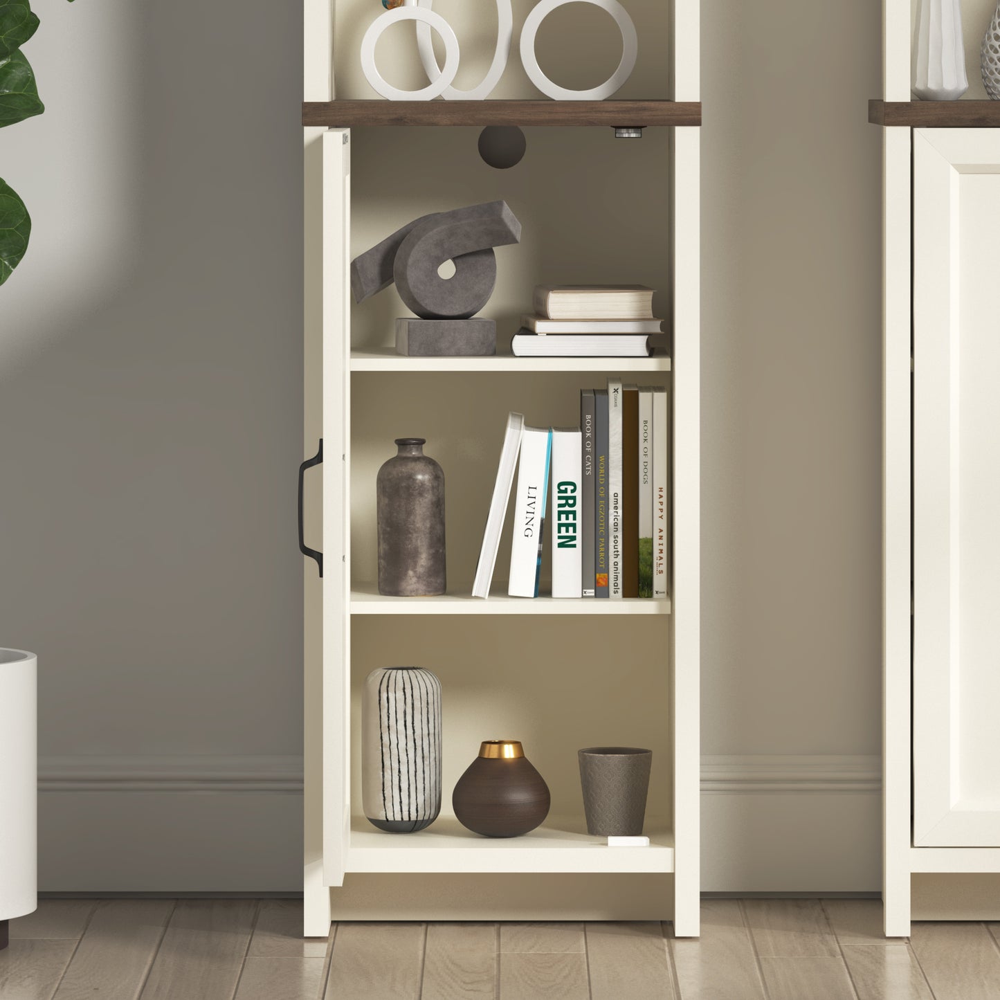 Galano Tall Bathroom Cabinet with Open Shelves in Ivory Knotty Oak 15.6" W × 11.6" D × 63.7" H