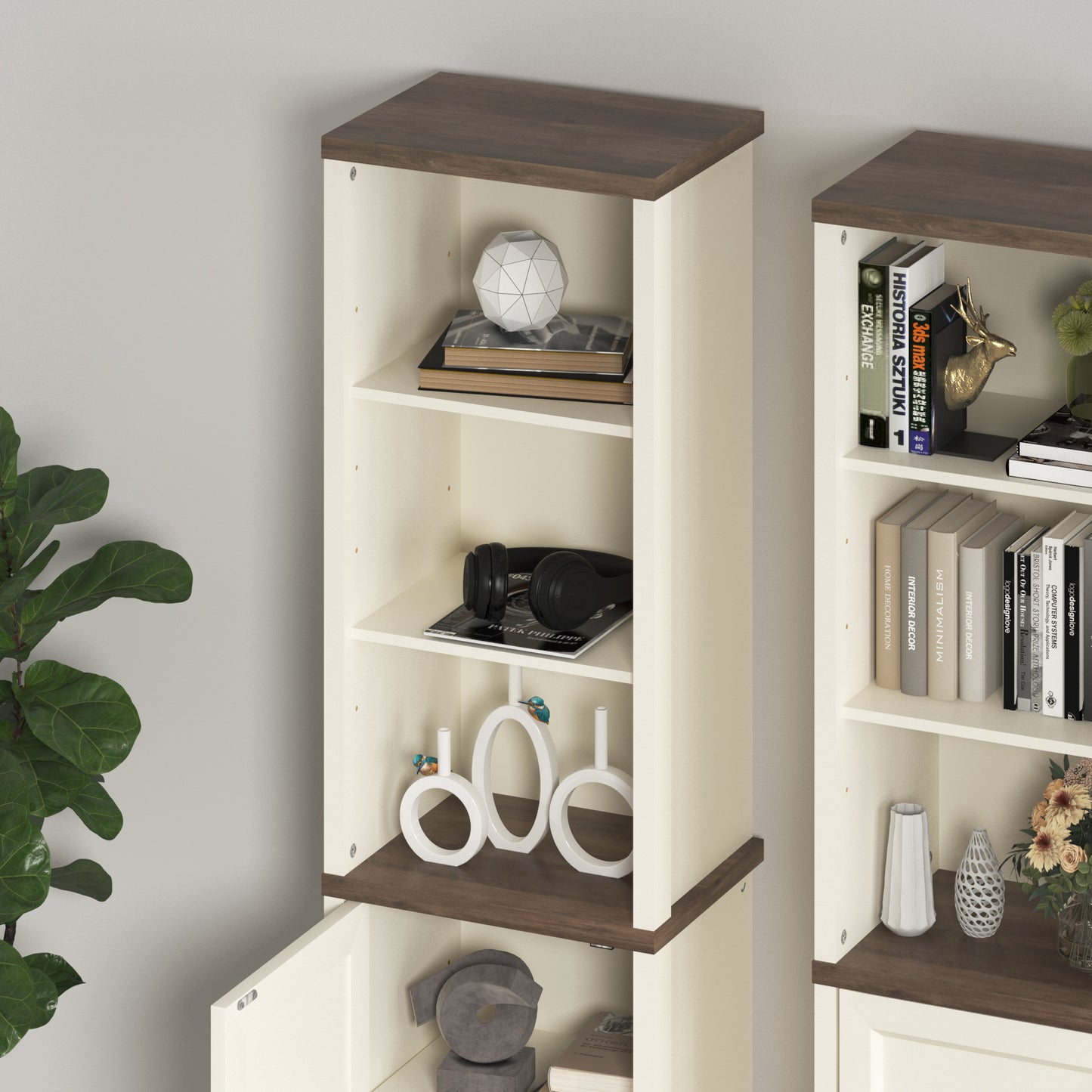 Galano Tall Bathroom Cabinet with Open Shelves in Ivory Knotty Oak 15.6" W × 11.6" D × 63.7" H