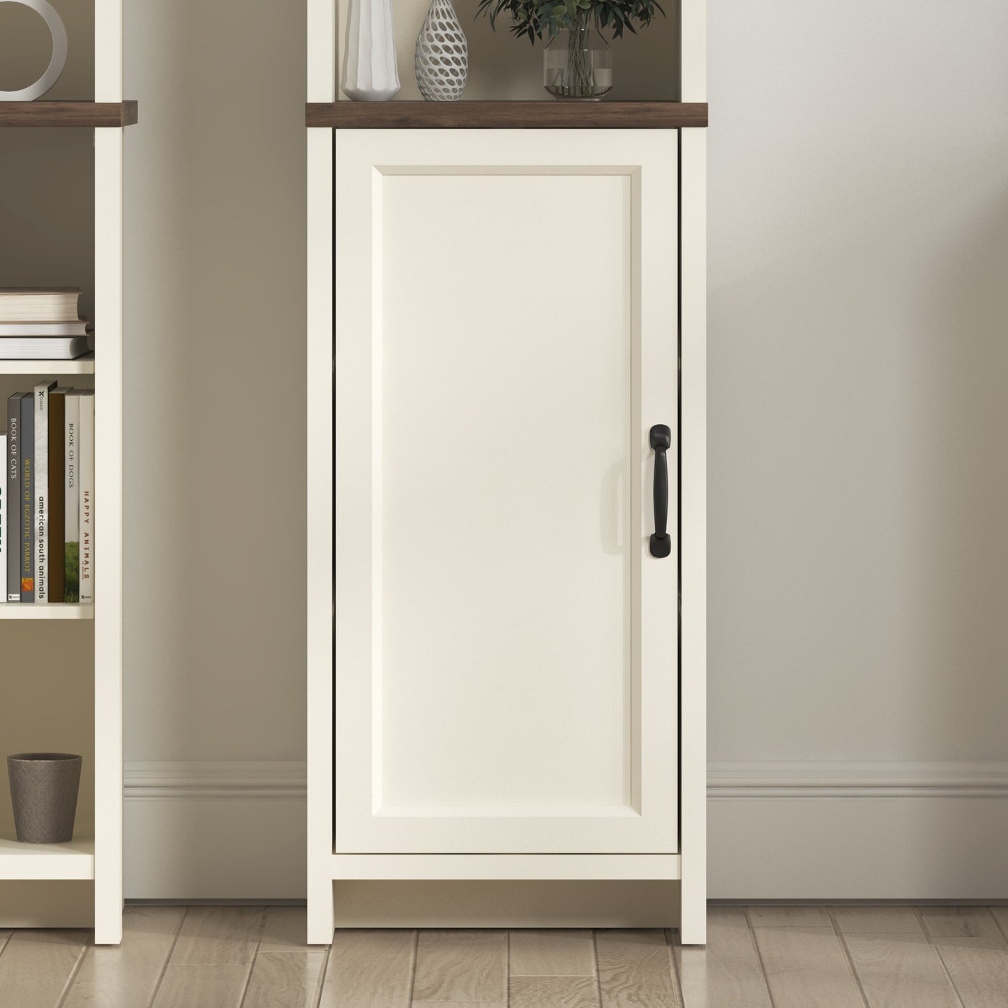 Galano Tall Bathroom Cabinet with Open Shelves in Ivory Knotty Oak 15.6" W × 11.6" D × 63.7" H
