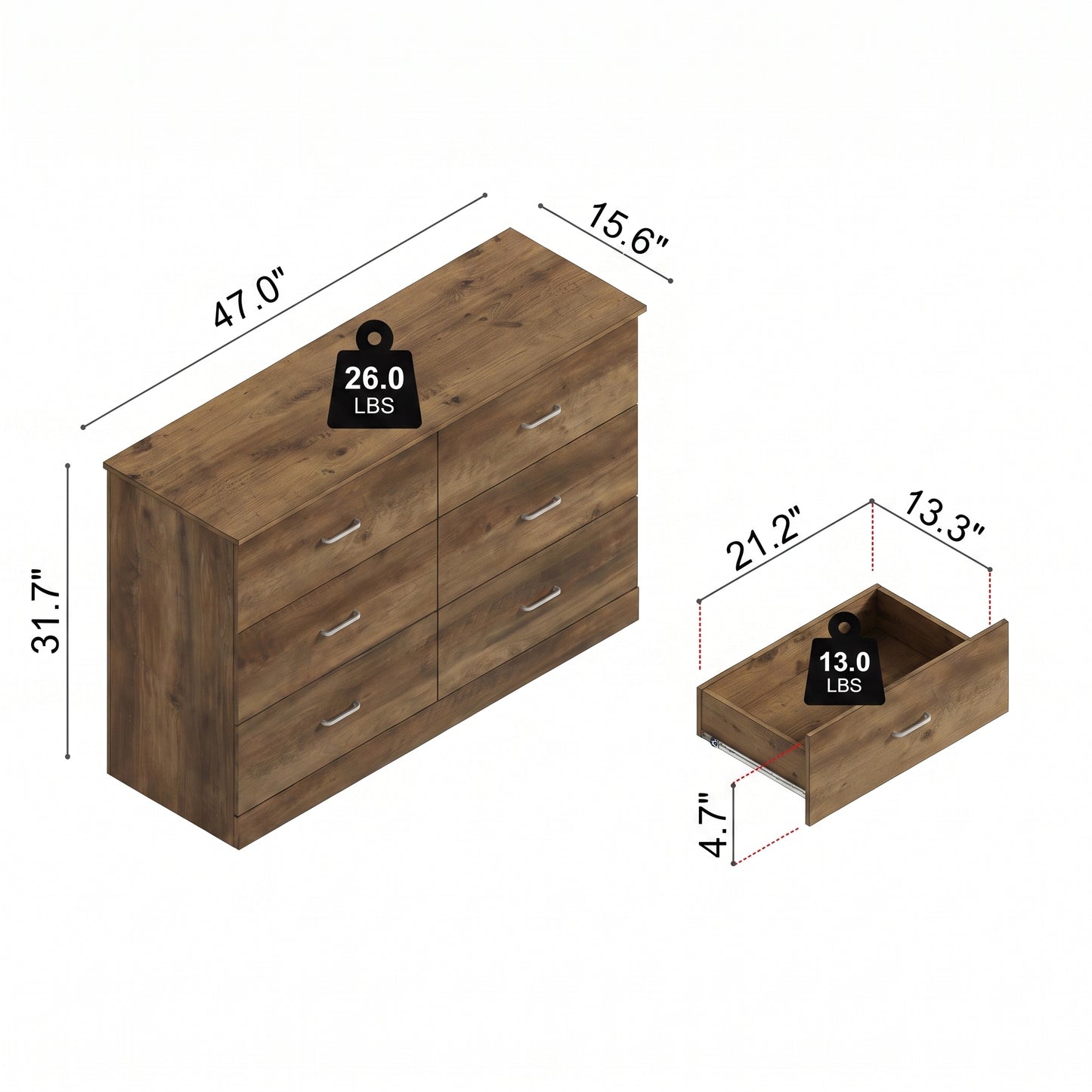 Galano Modern 6-Drawer Double Dresser for Bedroom with Interlocking Drawers & Anti-Tip Kit, 47" Wide