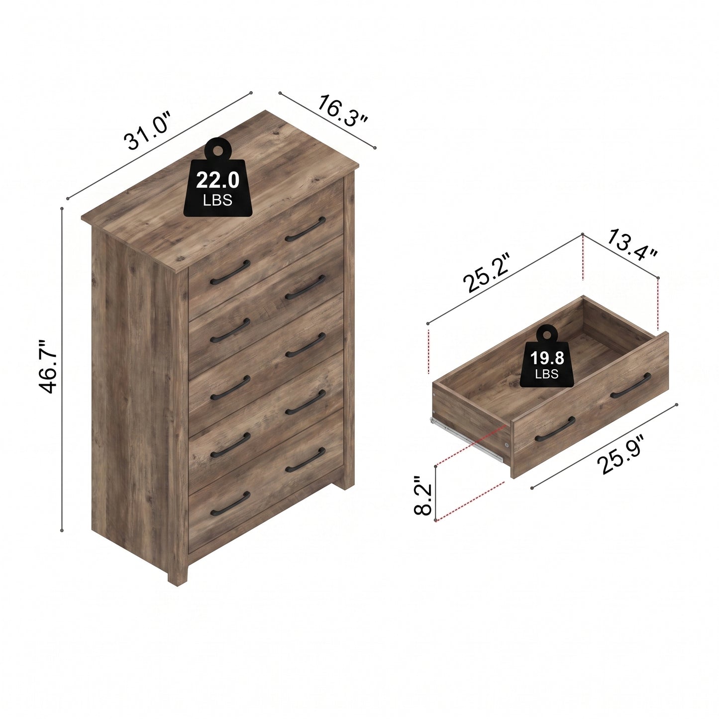 Galano 5-Drawer Tall Dresser for Bedroom with Interlocking Drawers & Anti-Tip Kit, 31.1" Wide