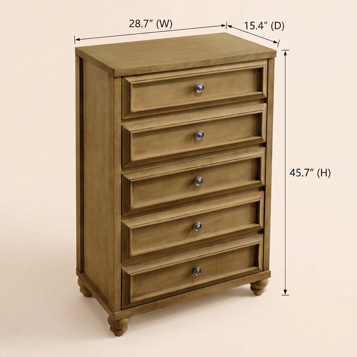Galano 28.7" W Transitional 5 Drawer Chest with Solid Wood Feet and Interlocking Drawers
