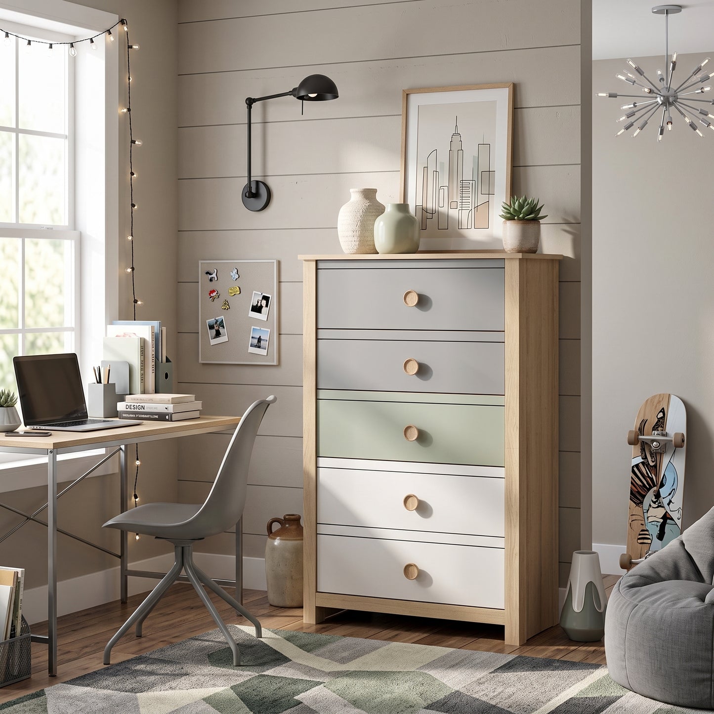 Galano Kids & Teen Chest Dresser Storage with Interlocking Drawer System, Gray, Sage Green & White Multi-Tone Fronts
