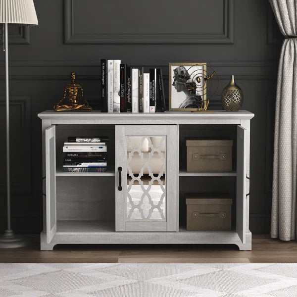 Galano sideboard with acrylic lattice doors in dusty gray oak 45.7" W × 15.7" D × 29.3" H